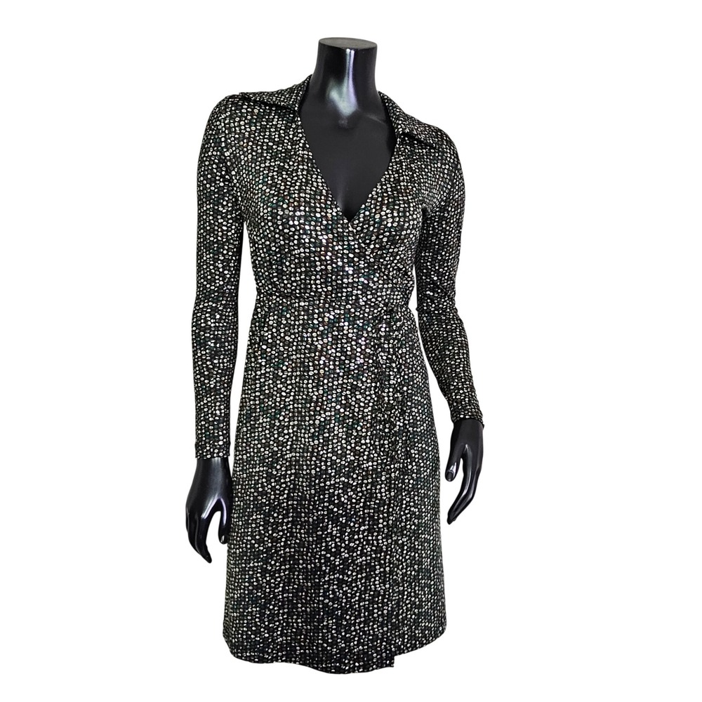 Y2K Rampage Wrap Dress Womens Small Black Dot Print Long Sleeve Stretch Mini S‎